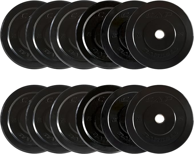 CAP Barbell 2-Inch Olympic Bumper Plate Weight Set with 6 Post Rack | 100-370 lbs | Multiple Options