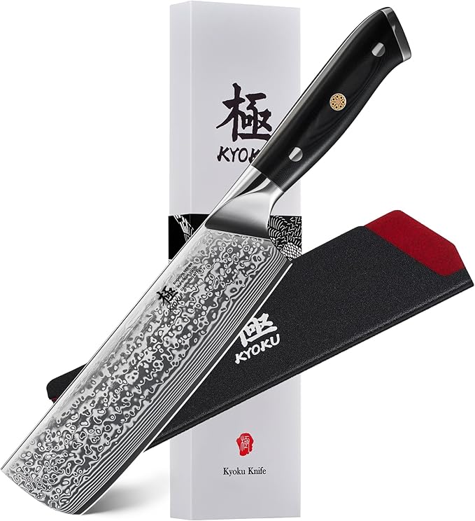 KYOKU Nakiri Knife - 7" - Shogun Series - Japanese VG10 Steel Core Damascus Blade - with Sheath & Case