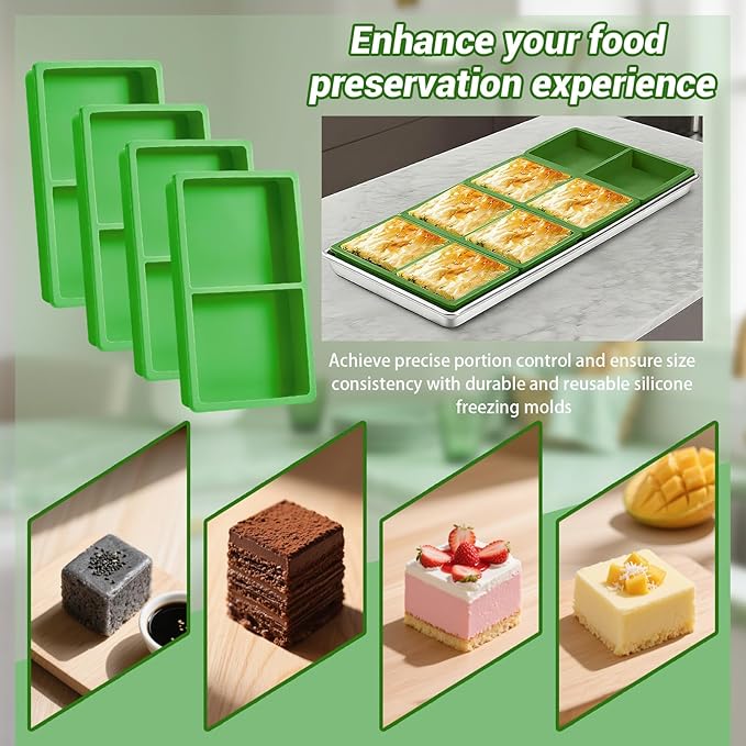 4-Piece Green Silicone Freezer Molds & Trays, Silicone Tray Dividers for Medium/Small Harvest Right Trays, Ideal for Freeze Drying Food Storage