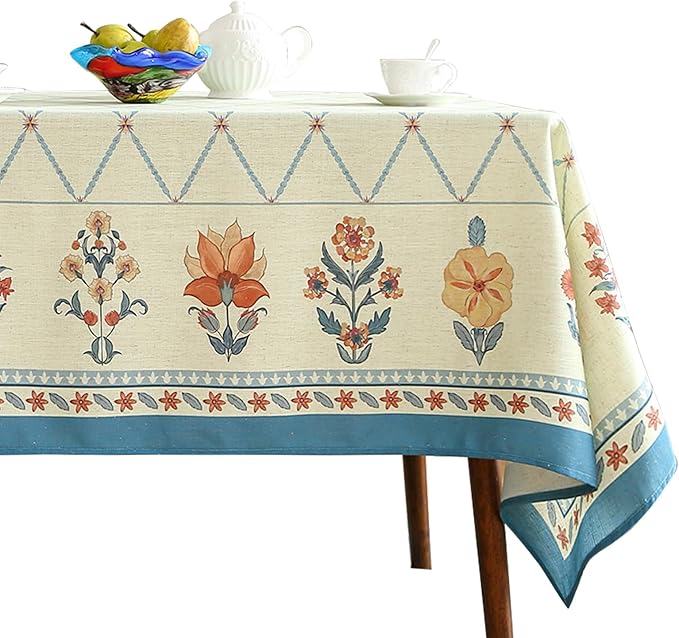 ISAENNE Designer Linen Floral Small Rectangle Tablecloth,Light Green Farmhouse Durable Table Cloth,Washable Decor Tablecloths for Dining Kitchen Thanksgiving Christmas,55"*71"-Floralsea B