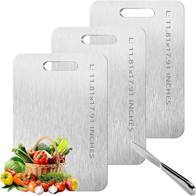 Titanium Cutting Board Set of 3,100% Pure Titanium Cutting Boards for Kitchen Double Sided,Hygiene Durable Dishwasher,Fruit & Vegetables （3P-L)