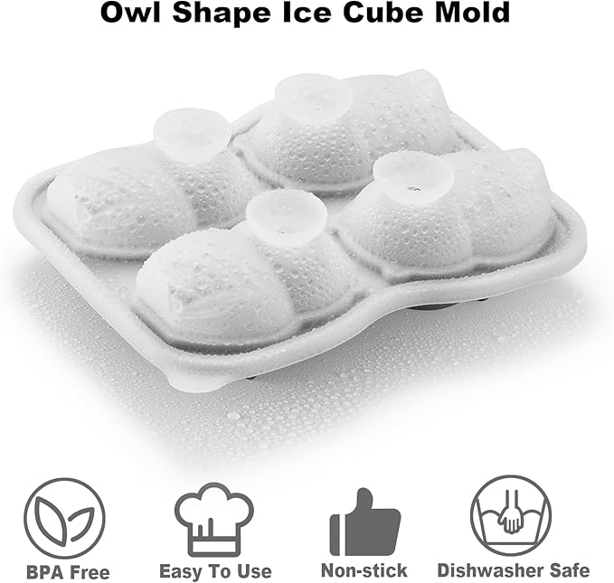 Nax Caki 3D Owl Ice Cube Mold Fun Shapes, Hedwig Owl Gifts for Women & Harry-Potters Movie Lovers, Cute Large Craft Ice Mold, Big Cat Ice Cube Trays for Whiskey Cocktails Bourbon