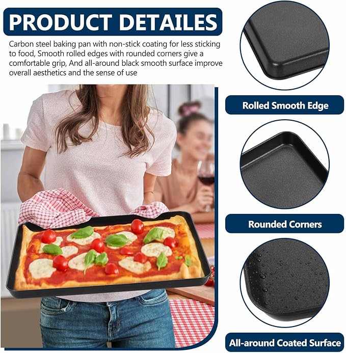 P&P CHEF 16 Inch Baking Cookie Sheet Pan, Carbon Steel Oven Tray, Non Stick Bakeware for Cooking Baking Bread Meat Vegetables, Sturdy & Healthy, Easy Clean, 1Pc