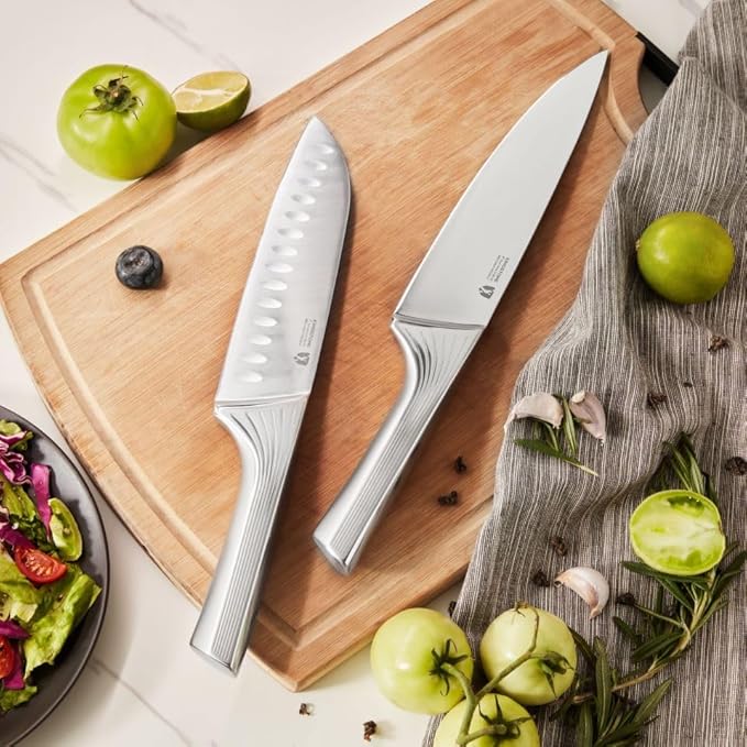 KINGSTONE Kitchen Knife Set with Block,14 Pcs German Stainless Steel Knife Set with Built-in Sharpener, Dishwasher Safe Knife Block Set (walnut, 14pcs)