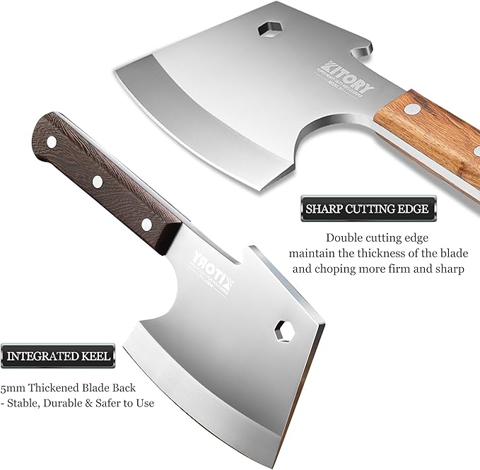 Kitory Meat Cleaver, Heavy Duty Bone Chopper Cleaver Knife, Full -Tang Axes Shape Super thick Blade, Bone Breaker, Butcher’s Kitchen Knife for Meat Cutting, Black Wenge Wood Handle -2025 Gifts