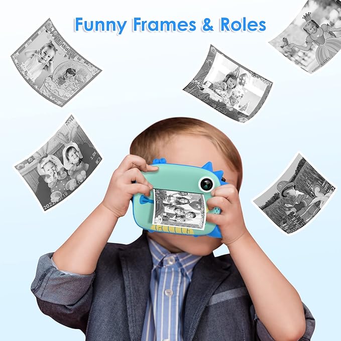 Kids Camera Instant Print, Selfie Digital Camara for Kids with Print Paper & 32G Card, 2.5K Video & Instant Print Camera with Color Pens for DIY, Fun Gift for Girls Boys 3-12 Years Old (Blue)