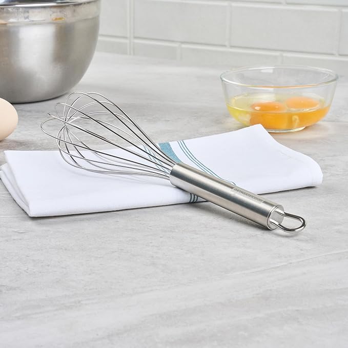 Restaurantware-German Standard 10.6 Inch French Whisk, 1 Dishwashable Kitchen Wire Whisk - Ergonomic Handle, Durable, Stainless Steel French Whip, For Blending, Stirring, Mixing Of Ingredients