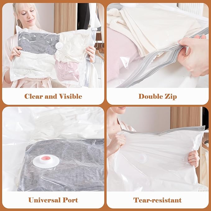 Vacuum Seal Bags for Clothing, 16 Pack Vacuum Storage Bags with Rechargeable Cordless Air Pump(4J+4L+4M+4S), Space Saver Bags for Clothes Blanket Duvets Pillows Comforters Travel
