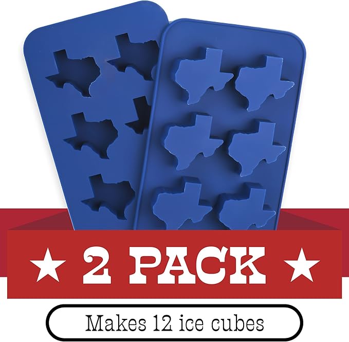IMPRESA Silicone Ice Trays for Freezer - Texas Shaped Ice Cubes & Chocolate Molds - Silicone Molds for Gelatin & Candy - Blue, Pack of 2, 6 Cubes Each