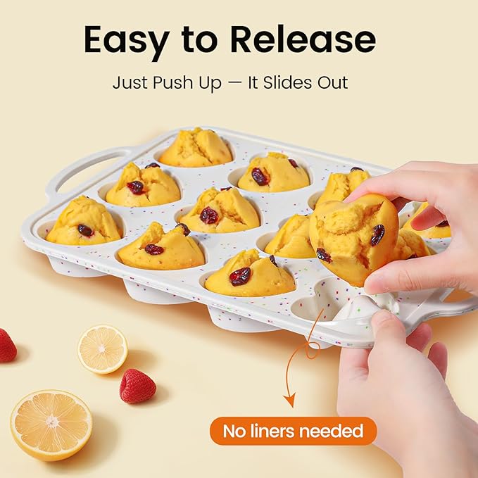 Premium Silicone Heart-Shaped Baking Mold with Metal Reinforced Frame – 2 Pack Non-Stick Cupcake & Muffin Pan for Baking Chocolate, Egg Bites & Brownies – BPA Free, Dishwasher & Oven Safe