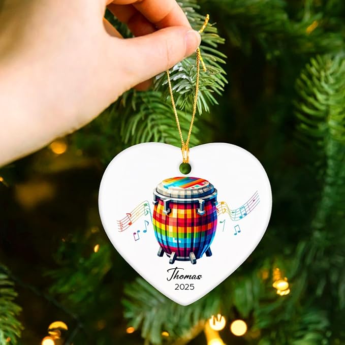Bongo Xmas Ceramic Ornament Tree, Custom Bongo Player Ornament Gifts, Musical Instrument Ceramic Ornaments Christmas Hanging 2025, Personalized Instrumentalist Ornaments Keepsake with Name & Year