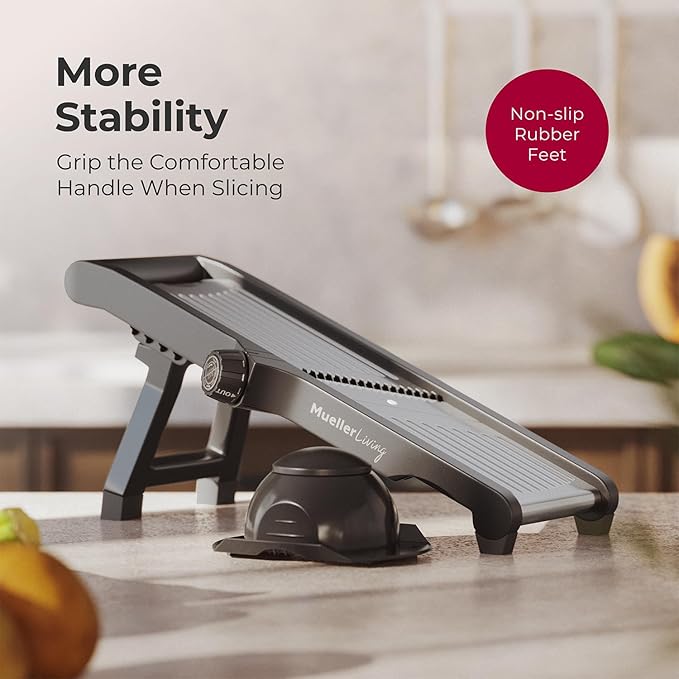 MuellerLiving Mandoline Slicer for Kitchen, Stainless Steel, Slice or Julienne, Vegetable Chopper, Fruit Slicer