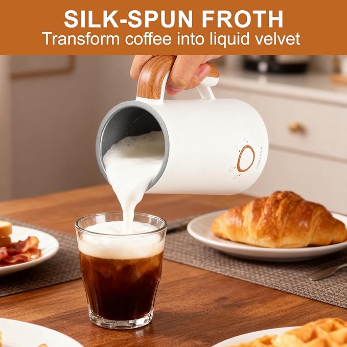 Milk Frother, Electric Milk Frother and Steamer 400W, Automatic Warm and Cold Foam Maker and Milk Warmer 4 in 1 with 2 Whisk for Latte, Cappuccino, Macchiato, Hot Chocolate Coffee