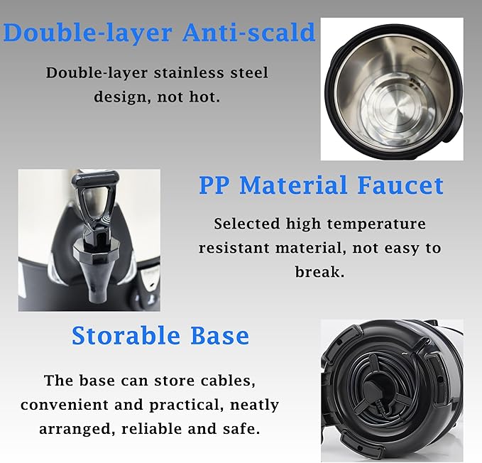 Commercial Electric Kettle Warmer Stainless Steel Hot Water Dispenser Hot Water Boiler And Warmer with Faucet Quick-Temp or Boil for Tea Coffee 1500W 12.9 Liter Capacity