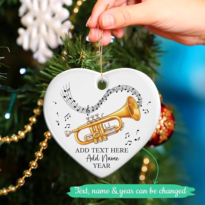 Customized Cornet Player Ceramic Ornament Christmas 2025, Personalized Text/Name/Year Cornet Xmas Tree Ornaments, Music Instrument Themed Xmas Ornament Gift for Him Her, Music Lover Keepsake