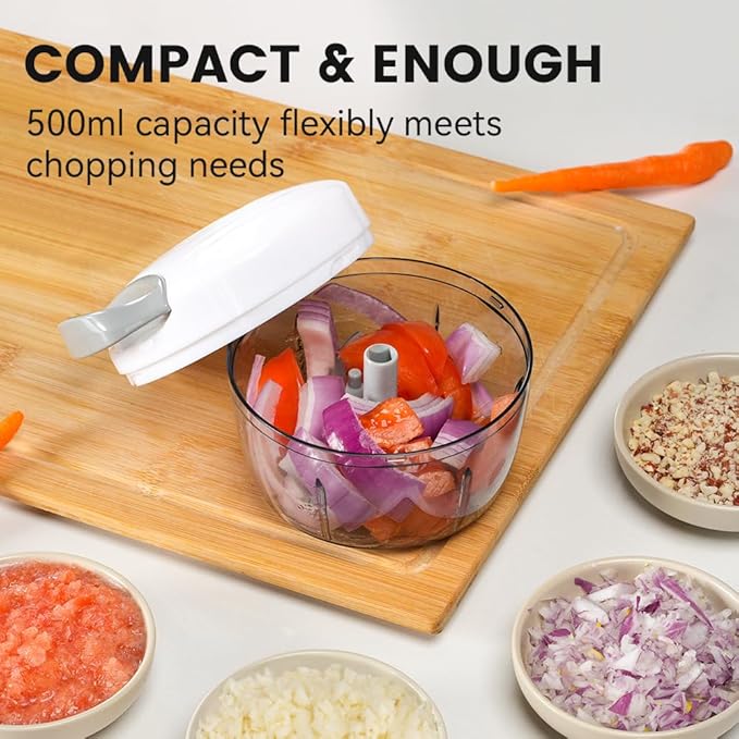 Manual Food Processor & Vegetable Chopper Green - 2.3 Cup Mini Hand-Pull Cord Kitchen Chopper for Onion, Garlic, Vegetables with 3 Stainless Steel Blades