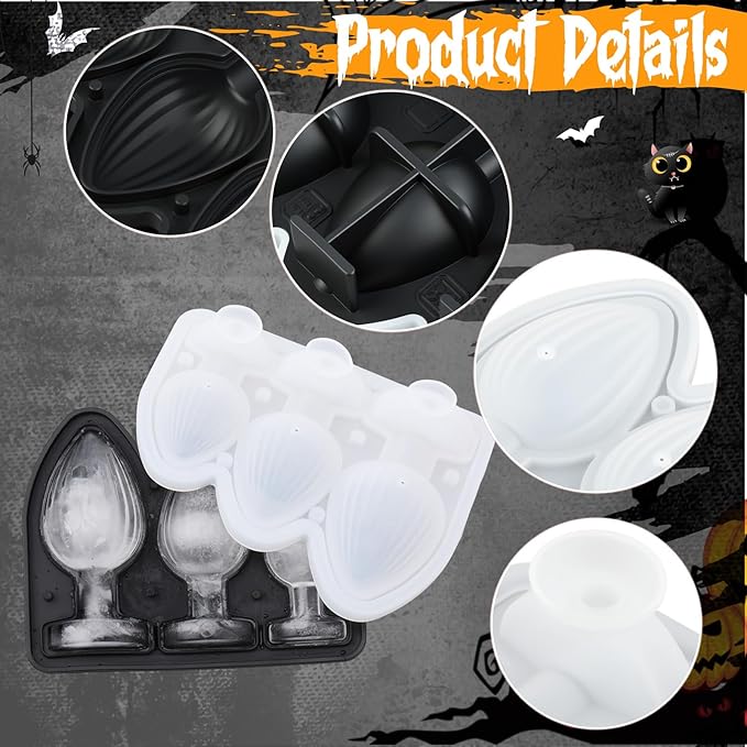 Hoolerry Ice Cube Molds Cube Trays Fun Shapes Silicone Ice Ball Maker with Lid for Whiskey Cocktails Juice Drinks Beverage Crafting Accessories White Elephant Gifting(Black,Multi-size)
