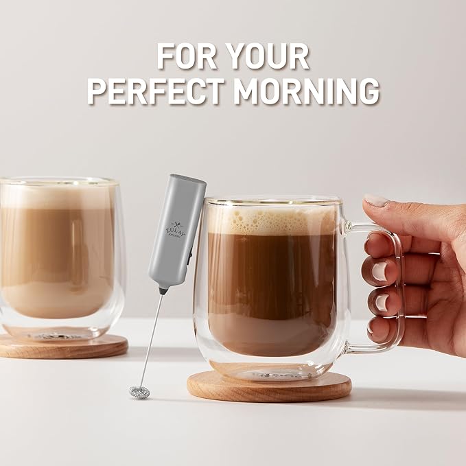 Powerful Milk Frother Wand - Mini & Mighty Handheld Drink Mixer - Portable Coffee Frother For Latte, Cappuccino, Matcha, Hot Chocolate, Creamer - Silver Black