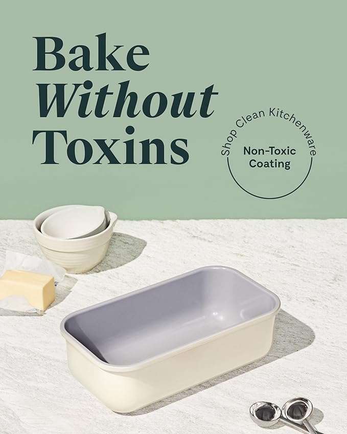 Caraway Non-Stick Ceramic 1 lb Loaf Pan Duo - Naturally Slick Ceramic Coating - Non-Toxic, PTFE & PFOA Free - Perfect for Pound Cakes, Breads, & More - Sage