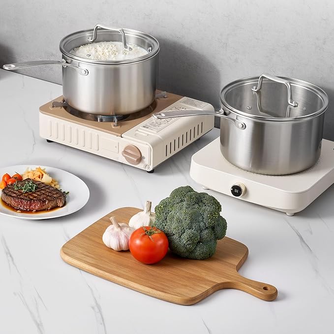 VEVOR 4 QT Saucepan, Stainless Steel Saucepan with Glass Lid, Multipurpose Nonstick Stainless Steel Small Cooking Sauce Pot with Ergonomic Handle, Friendly for Oven, Dishwasher, Induction Cooker