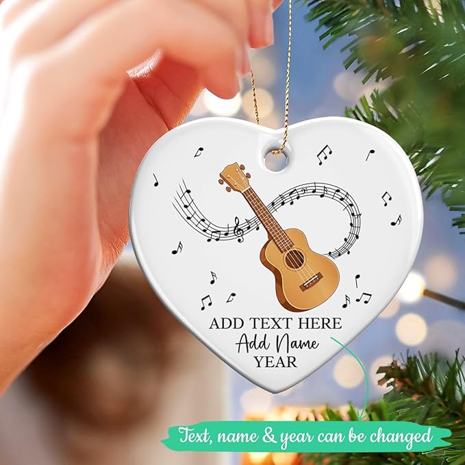 Personalized Ukulele Ceramic Ornament with Text Name Year, Customized Ukulele Instrument Christmas Ornament 2025, Musical Instrument Christmas Tree Ornaments, Gift for Men Women Music Lover