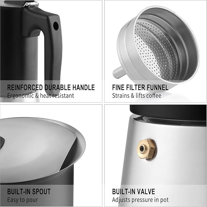 Sivaphe Stainless Steel Stovetop Espresso Brewer 6 Espresso Cup Induction Mocha Pot Cuban Coffee Maker 10.5fl.oz Italian máquina de café expreso