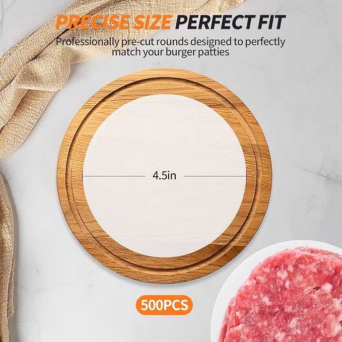 500PCS Hamburger Patty Paper, 4.5 Inch Round Non-Stick Patty Paper Sheets,Baking Parchment Rounds for Burger Press,Separating Burger Patty, Cookies and Baking