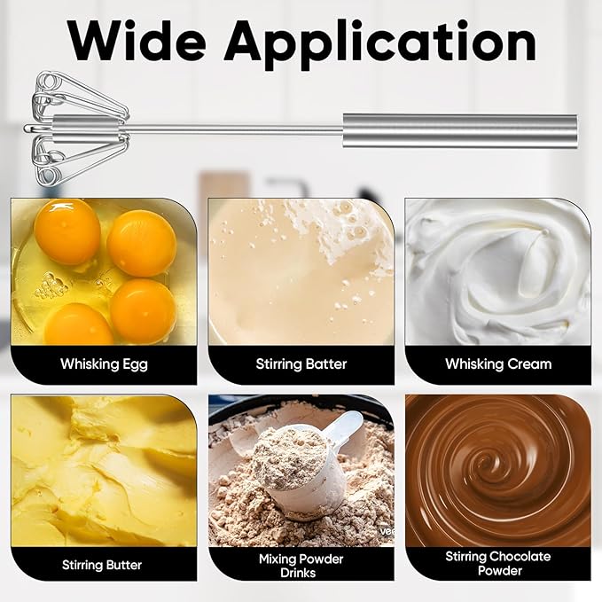 Newness Whizzy Whisk, Stainless Steel Semi Automatic Whisk Blender for Home -Versatile Tool for Egg Beater, Milk Frother, Hand Push Wisk - Kitchen Utensil for Blending, Whisking, Beating & Stirring
