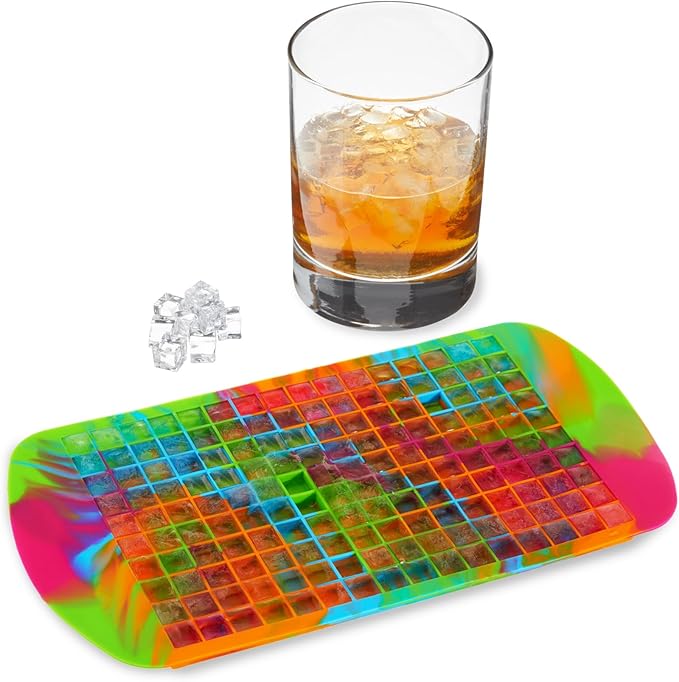Host Mini Ice Cube Tray, Makes 160 Cubes, Durable Silicone Trays, Perfect for Cocktails, Whiskey, Bourbon, Margarita, Mojito, Iced Coffee, Home Kitchen Essentials, Set of 1, Colored Marble