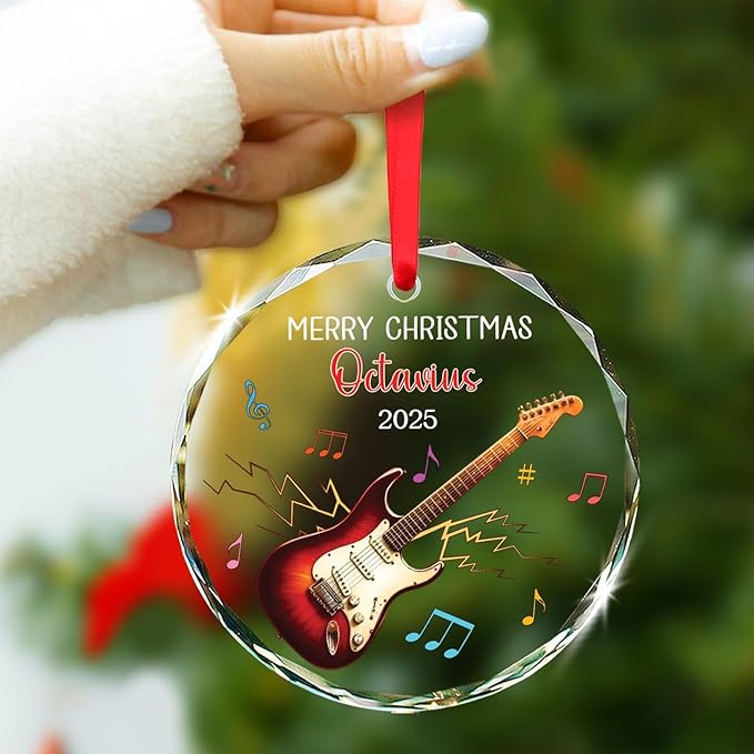 Personalized Electric Guitar Christmas Ornament Gift for Musician, Electric Guitar Player Glass Ornament Xmas 2025, Custom Text & Name Guitarist Glass Keepsake, Musical Instrument Christmas Ornaments
