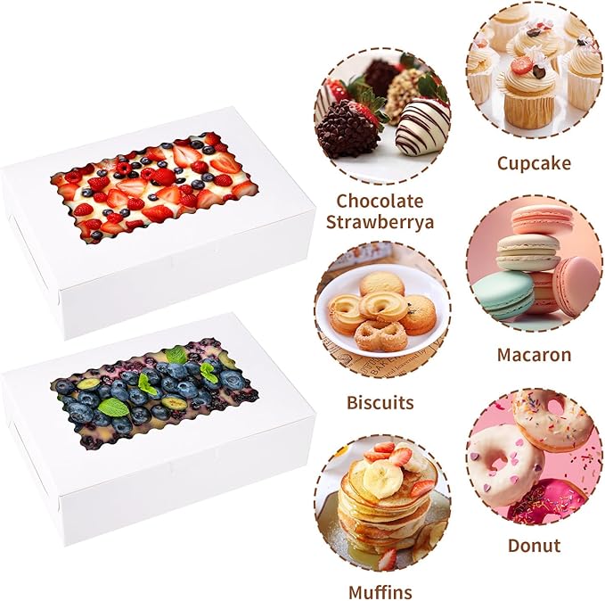 36 pcs Cookie Boxes,9x6x2.5 Inch Large Bakery Boxes with Window for Pies Chocolate Strawberries Muffins Donuts Pastry Dessert Christmas (White, 9 * 6 * 2.5inch/36pcs)