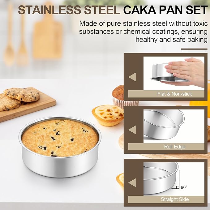 Homikit 6 Inch Cake Pan Set of 2, Stainless Steel Round Cake Pans, 2” Deep Small Nonstick Layer Cake Tins Baking Pan for Wedding Birthday Baby Shower Party, Mirror Finish & Dishwasher Safe