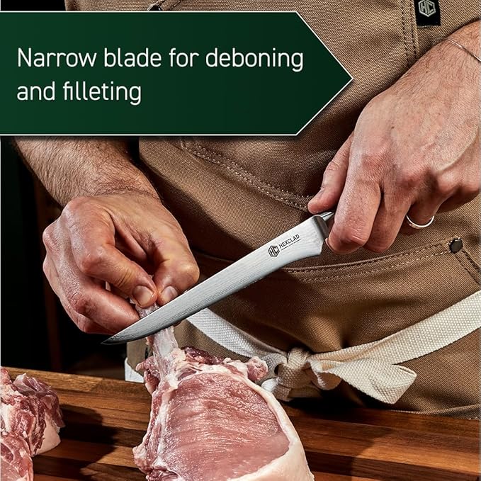 HexClad Boning Knife, 6-Inch Japanese Damascus Stainless Steel Blade, Pakkawood Handle