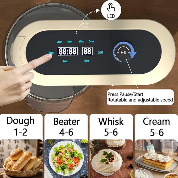 900W Stand Mixer 8 QT kitchen Dough mixers LED Touch Screen Adjustable Speed Electric Household Mixers With Bowl,Dough Hook,Whisk And Beater For Baking, Cake,Pizza And Most Home Cooks