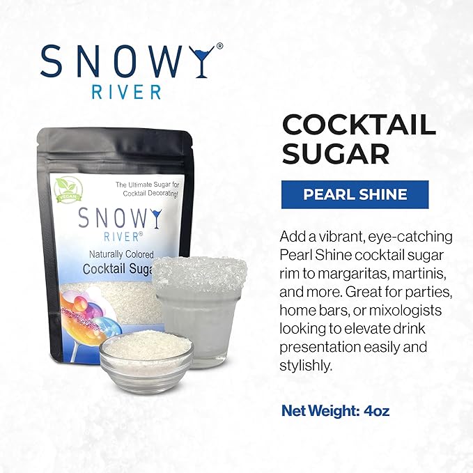 Snowy River Pearl, Cocktail & Margarita Sugar Rimmer - Vibrant Color Glass Rimming Sugar with Medium Crystal Texture - 4oz