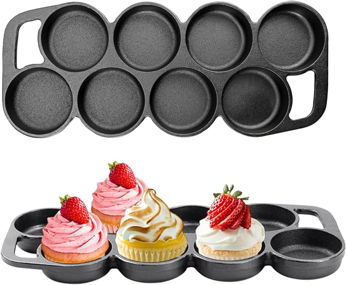 DVK Cast Iron Muffin Pan - Heavy Duty Cupcake Pan Muffin Tin, Non-Warping Even Heat Distribution for Perfect Cupcakes, Mini Cakes, Tarts, Quiches Ideal for Home Bakers Professional Chefs