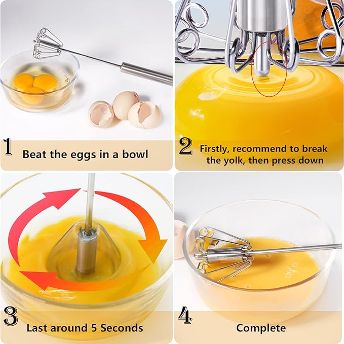 Newness Egg Whisk, [2 Pack 10in & 12in] Stainless Steel Hand Push Whisk Blender for Home - Versatile Tool for Egg Beater, Milk Frother, Hand Push Mixer Stirrer - Kitchen Utensil for Blending, Whisking