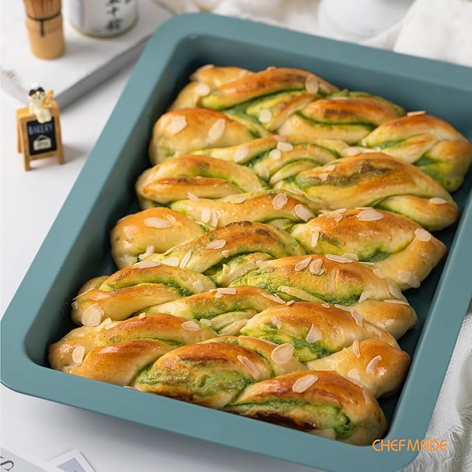 CHEFMADE Baking Sheet Pan, Nonstick 15-Inch Lasagna pan, Deep Baking Bakeware for Oven（Green）