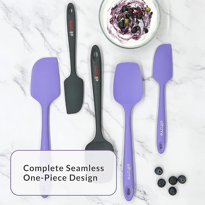 Elihome Chef Series 3 Piece Silicone Spatula Set - 600°F Heat Resistant Non Stick Rubber Kitchen Scraper Spatulas for Cooking, Baking, and Mixing – BPA Free and LFGB Certified Silicone, Purple Color