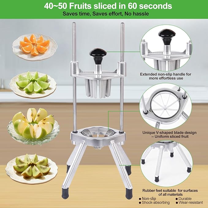 Commercial Lemon Cutter 8-Section with V-Shaped 420 Stainless Steel Blades，Easy Wedger Stainless Steel Blade Fruit Lime Slicer NSF Certified Easy-to-Use for Bar Restaurant (8-Section)