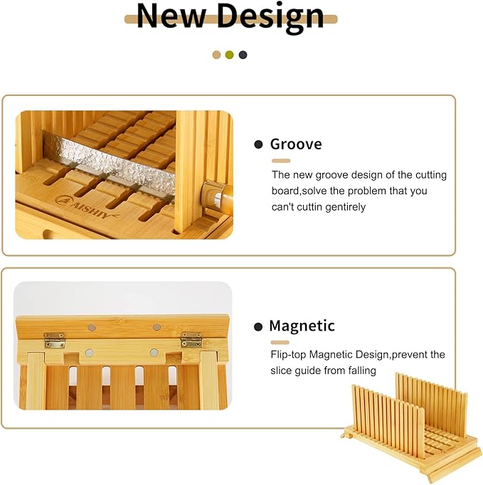 AISHIY 2025 Updated Bread Slicer - Adjustable Thickness and Width, Plug-in Slicing Guide Design, Cutting Board with Crumb Tray, Ideal for Homemade Bread, Cakes, Bagels, and More