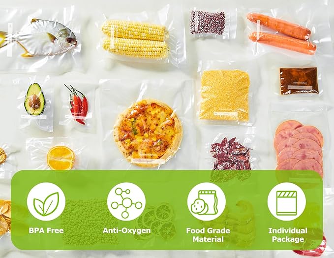 Bonsenkitchen Precut Vacuum Sealer Bags, 20 Gallon 11" x 16"+ 80 Quart 8" x 12"+ 50 Pint 6" x 10", Commercial Grade, BPA Free, Food Sealer Bags for Vac Storage, Meal Prep or Sous Vide Cooking, VB15