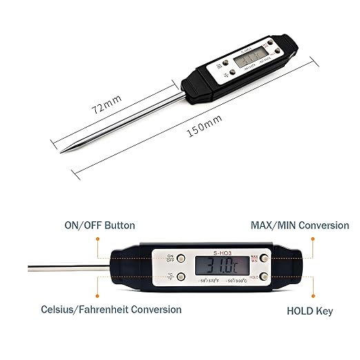 Meat Thermometer - Digital Food Thermometer for Cooking Kitchen - Automatic Calibration Pen Style Electronic Pocket Thermometer for Water Temperature, Barbecue (Black)