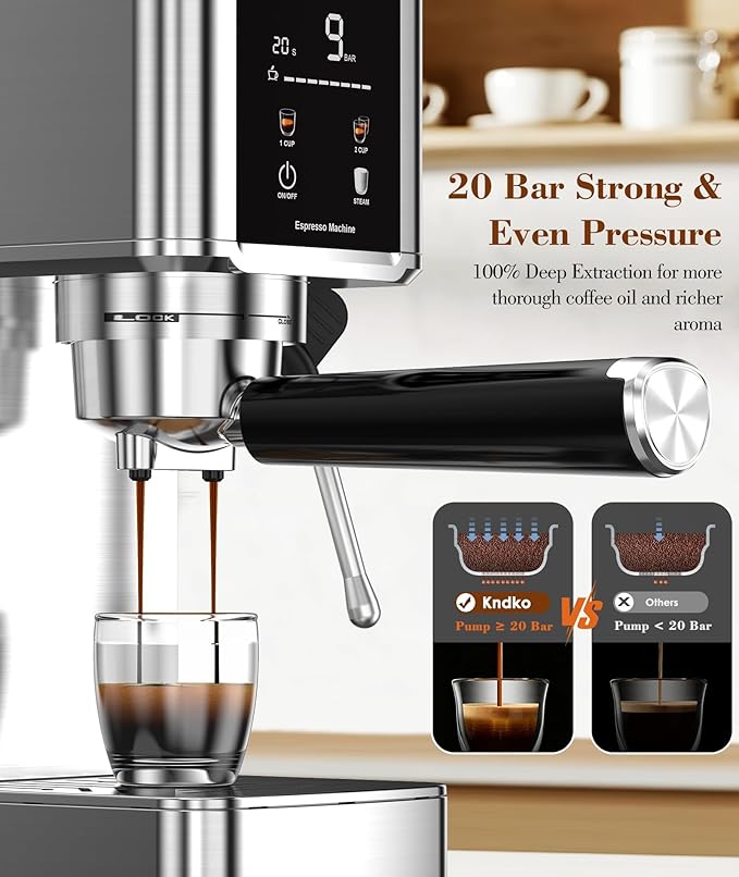 Kndko 20Bar Professional Espresso Machine with Milk Frother and Touchscreen for Cappuccino, Latte