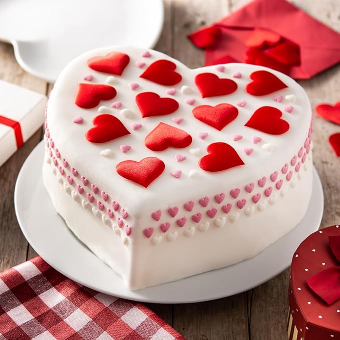 10 Inch Heart Shaped Cake Pans, 2 Pack Nonstick Silicone Heart Baking Molds for Cakes, Cheesecakes and Brownies (Red)