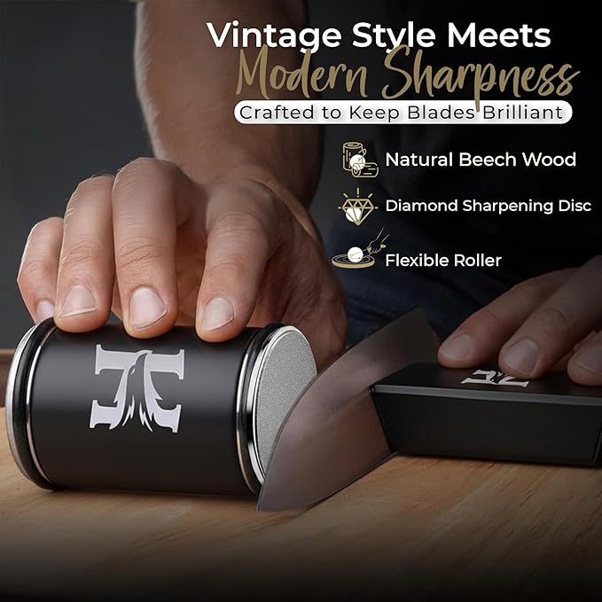 High Carbon Stainless Steel Rolling Knife Sharpener with 400, 1000 & 3000 Replacement Discs - Blunt Knife Sharpening Kit with 15 and 20 Degree Sharpening for Kitchen & Chef's Knives (BLACK) (Black)