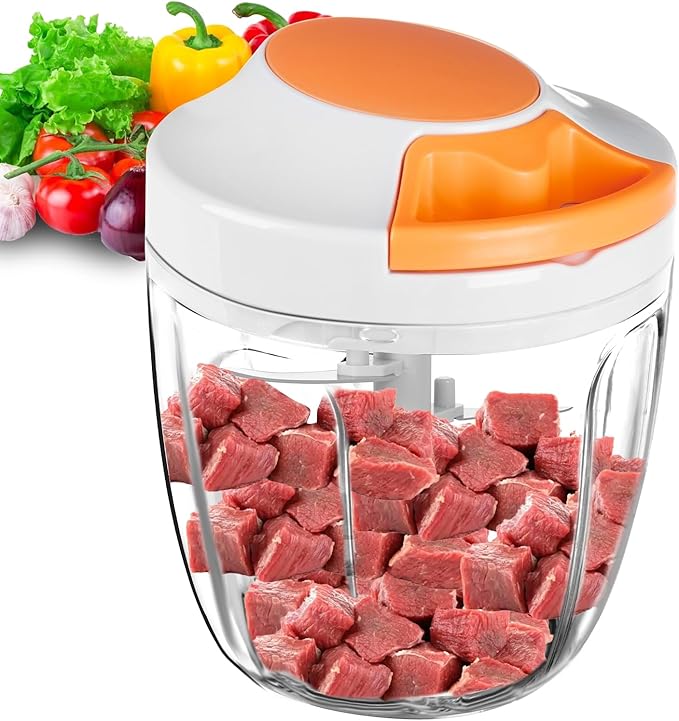 Manual Food Processor Vegetable Chopper, Portable Hand Pull String Garlic Mincer Onion Cutter for Veggies, Ginger, Fruits, Nuts, Herbs, etc., 900ml
