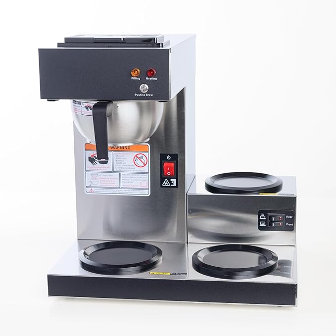 SYBO Commercial Coffee Maker 12 Cup, Pour Over Drip Coffee Maker Brewer with 3 Lower Warmers, Stainless Steel Cafetera