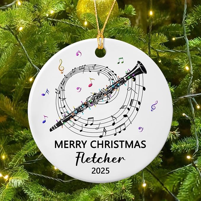 Awesome Clarinet Musical Ceramic Ornament, Custom Text Year Name Clarinetist Xmas Tree Ornaments Gift for Women Men Clarinet Instrument Player, Personalized Clarinets Ceramic Christmas Ornament 2025