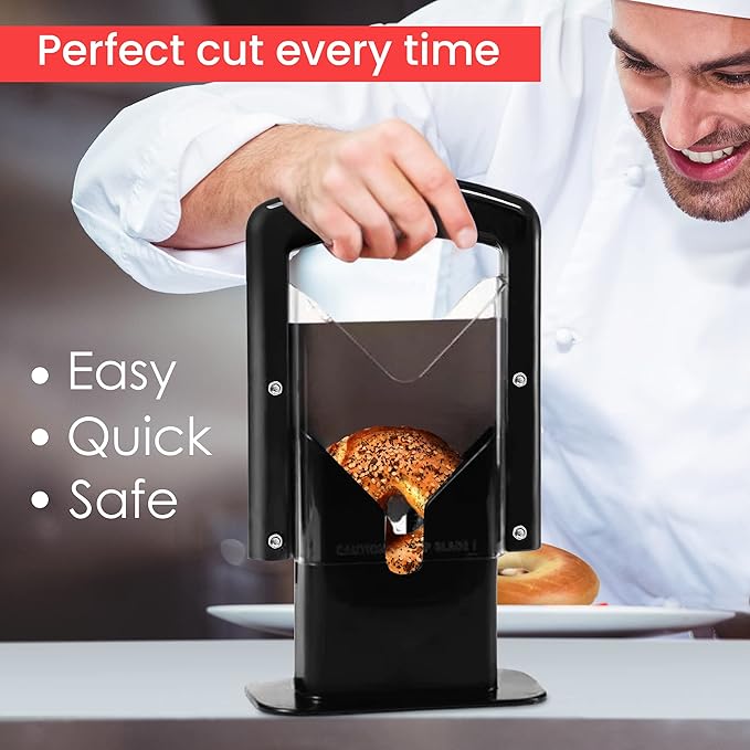 Slyce - Bagel Slicer, Bagel Cutter with Safety Shield and Safe Grip, Bagel Holder for Cutting Large and Small Bagels, Stainless Steel Blade (Black)